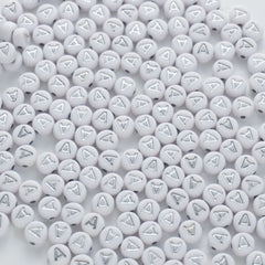 BD00084-02-silver-letter-white-opaque-coin-alphabet-beads-single-a-4×7mm