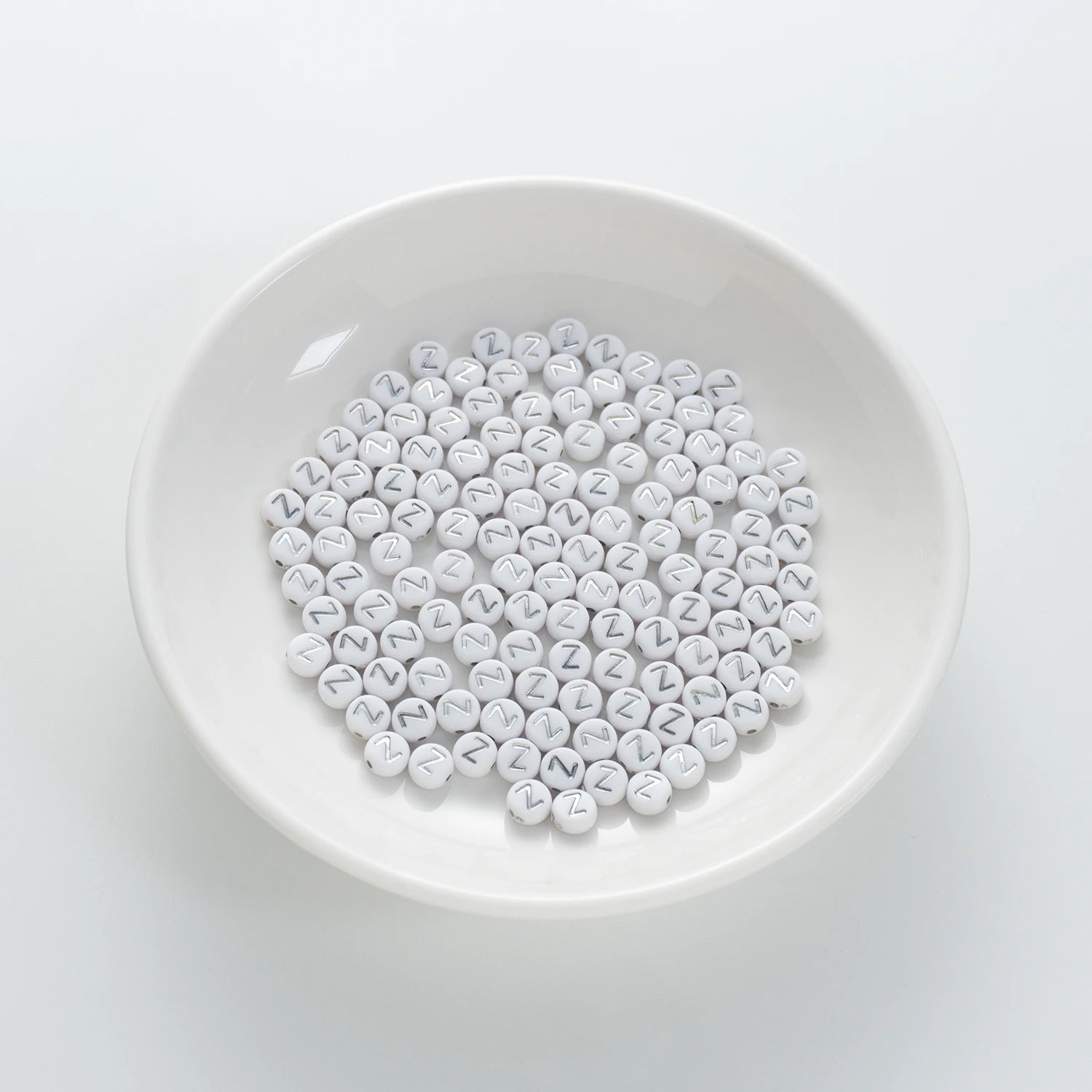 4×7mm Silver Letter White Opaque Coin Alphabet Beads Letter