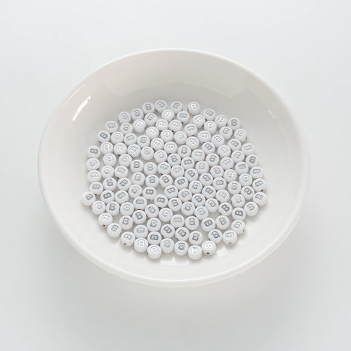 4×7mm Silver Letter White Opaque Coin Alphabet Beads Letter B (120 Beads)