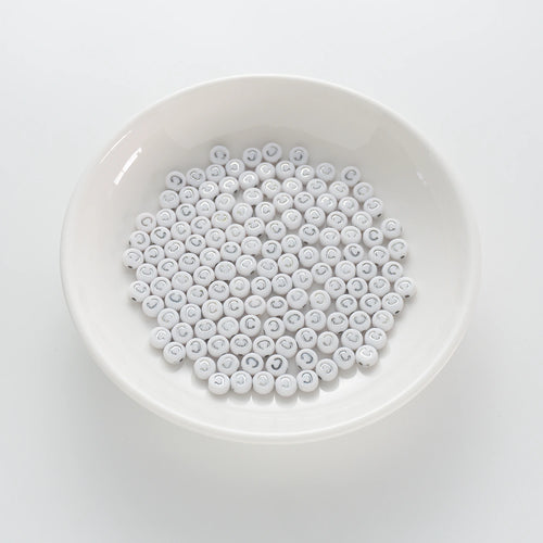 4×7mm Silver Letter White Opaque Coin Alphabet Beads Letter C (120 Beads)