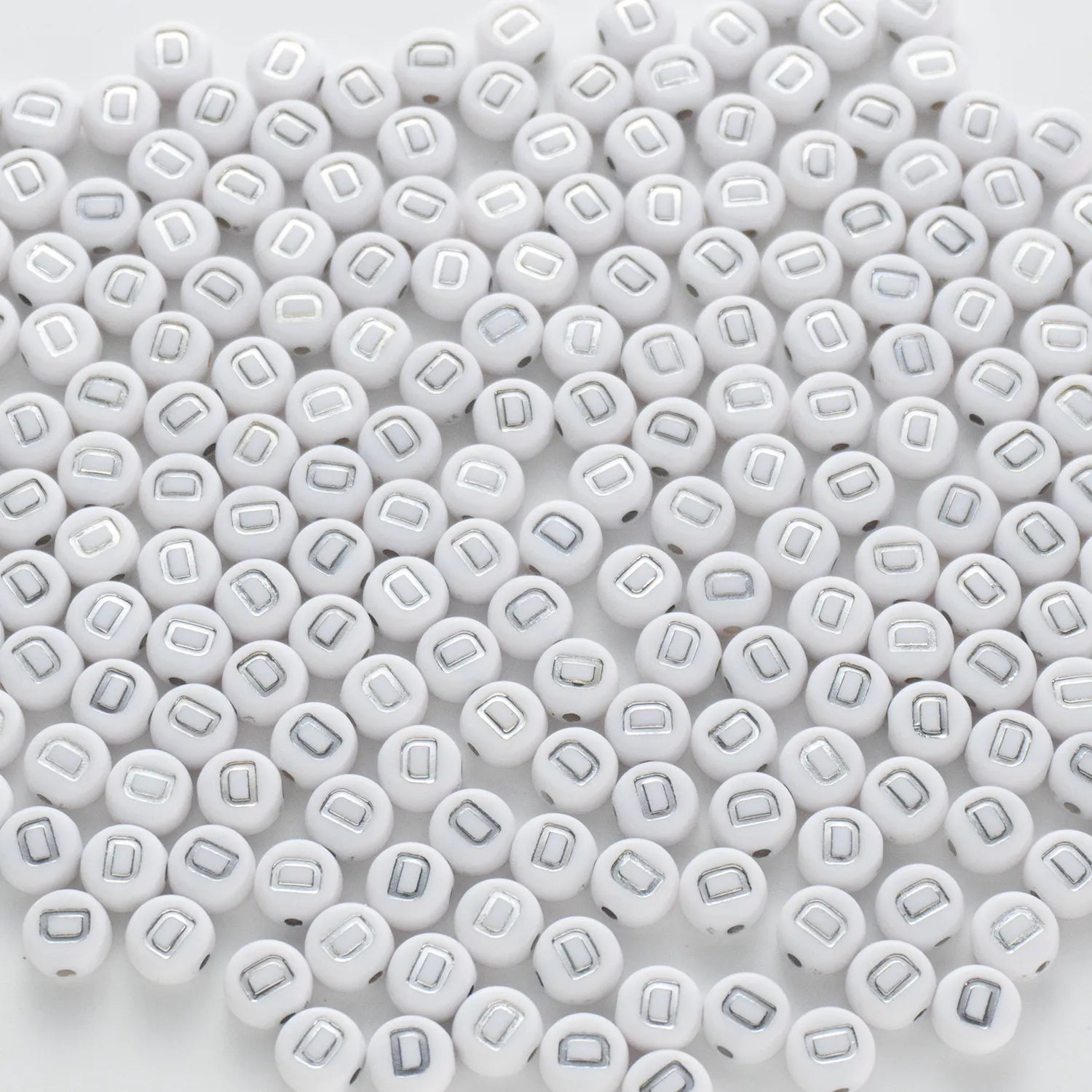 BD00087-02-silver-letter-white-opaque-coin-alphabet-beads-single-d-4×7mm