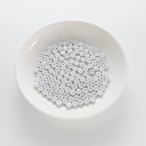 4×7mm Silver Letter White Opaque Coin Alphabet Beads Letter G (120 Beads)