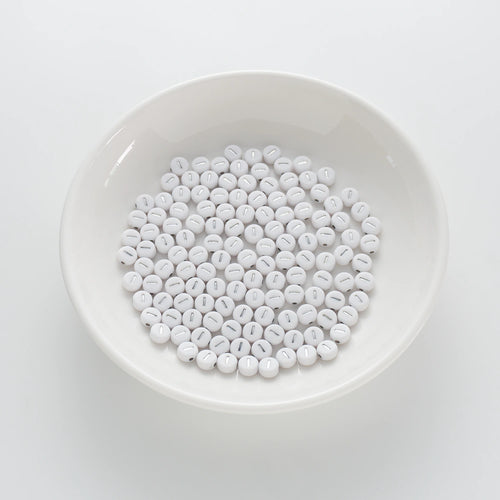 4×7mm Silver Letter White Opaque Coin Alphabet Beads Letter I (120 Beads)
