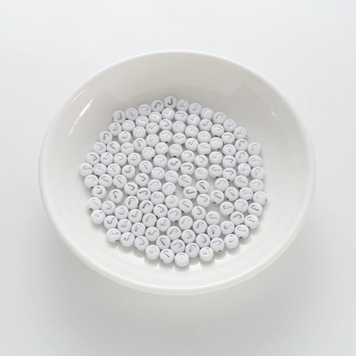 4×7mm Silver Letter White Opaque Coin Alphabet Beads Letter J (120 Beads)