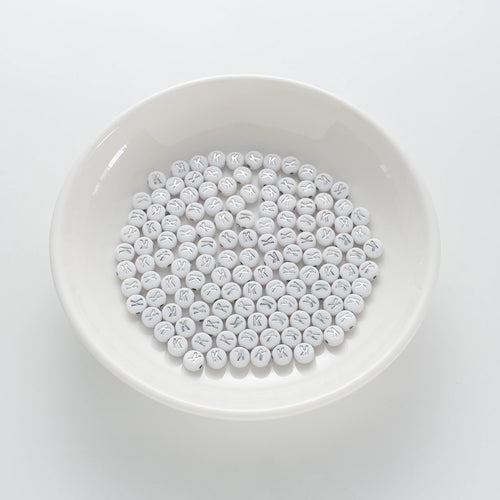 4×7mm Silver Letter White Opaque Coin Alphabet Beads Letter K (120 Beads)