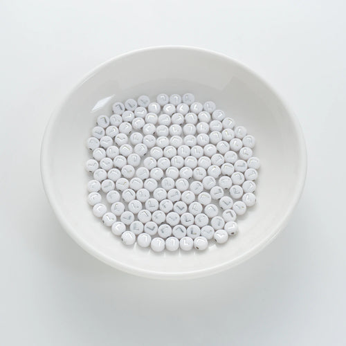 4×7mm Silver Letter White Opaque Coin Alphabet Beads Letter L (120 Beads)