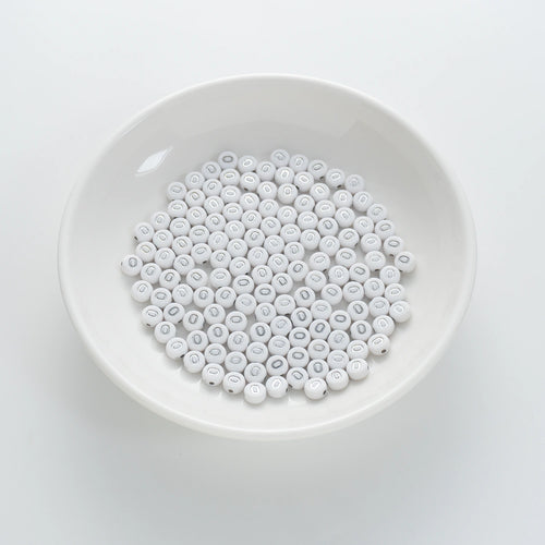 4×7mm Silver Letter White Opaque Coin Alphabet Beads Letter O (120 Beads)