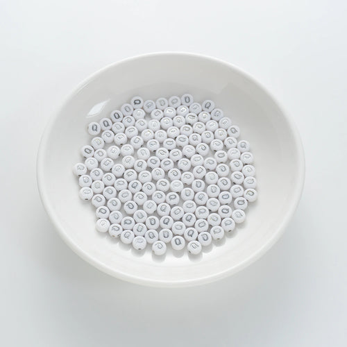 4×7mm Silver Letter White Opaque Coin Alphabet Beads Letter Q (120 Beads)