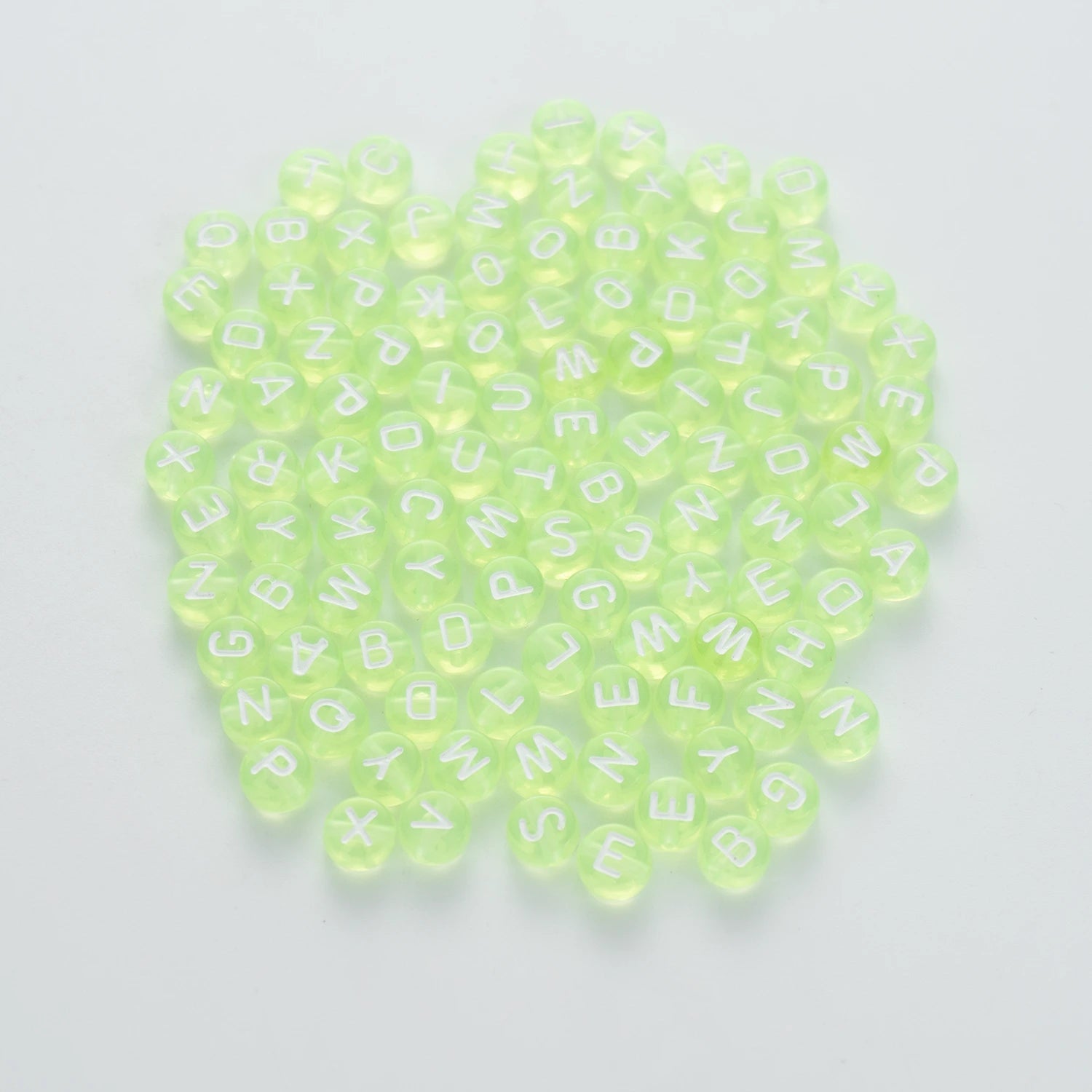 BW-00062-BD-02-white-letter-tea-green-transparent-coin-alphabet-beads-mix-4×7mm