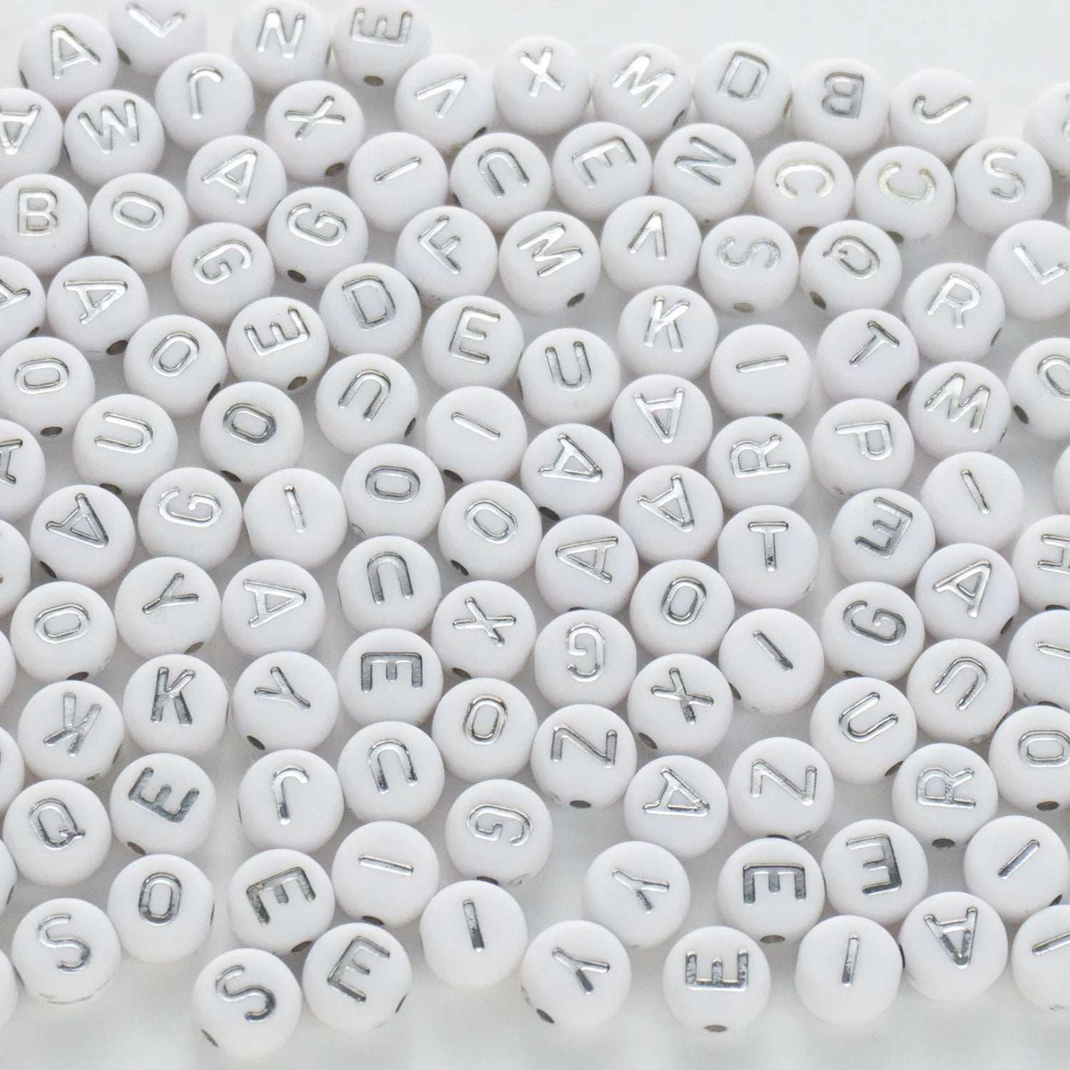 BW-00111-BD-02-silver-letter-white-opaque-coin-alphabet-beads-mix-4×7mm