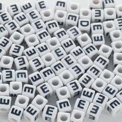 BW-00116-BD-02-black-letter-white-opaque-cube-alphabet-beads-single-e-7mm
